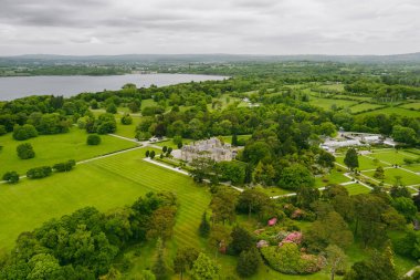 Aerial view of the gardens of Muckross House, furnished 19th-century mansion set among mountains and woodland in Killarney National Park, county Kerry, Ireland. clipart