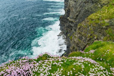 Muhteşem Kilkee Uçurumları, Loop Head Yarımadası 'nda, çarpıcı kıyı şeridinin uzak ve vahşi uzantısı, Vahşi Atlantik Yolu Keşif Noktası, County Clare, İrlanda.