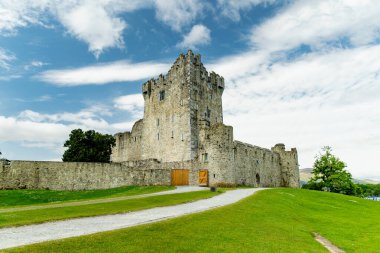 Ross Castle, 15. yüzyıldan kalma bir kule ve Killarney Ulusal Parkı 'ndaki Lough Leane' in kenarında duruyor..