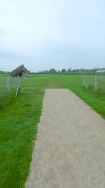 Brownshill Dolmen 'in havadan dikey görüntüsü, resmi adıyla Kernanstown Cromlech, İrlanda' nın Carlow ilçesinde 103 ton ağırlığında muhteşem bir megalitik granit kapak taşı.