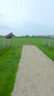Brownshill Dolmen 'in havadan dikey görüntüsü, resmi adıyla Kernanstown Cromlech, İrlanda' nın Carlow ilçesinde 103 ton ağırlığında muhteşem bir megalitik granit kapak taşı.