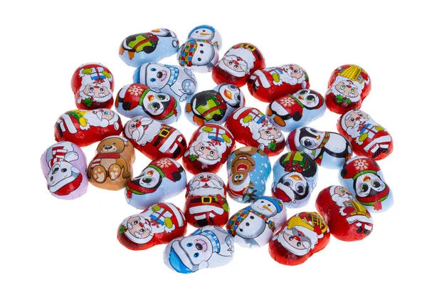 Vánoční Čokolády Fólii Izolované Bílém Pozadí — Stock fotografie