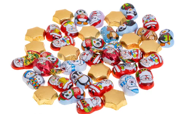 Christmas Chocolates Foil Isolated White Background — Stock Photo, Image