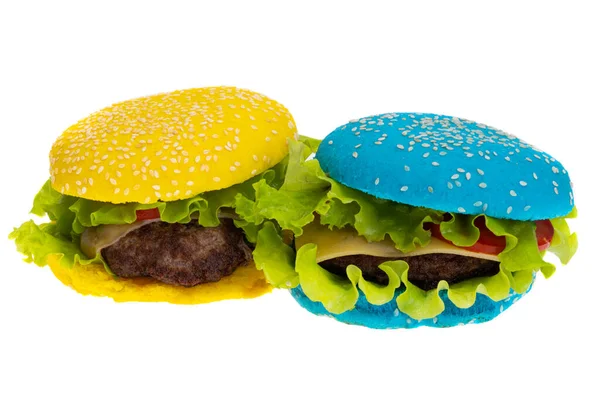 Hamburger Met Gekleurd Broodje Geïsoleerd Witte Achtergrond — Stockfoto
