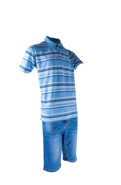 Shirt Med Jeansshorts Isolerad Vit Bakgrund — Stockfoto