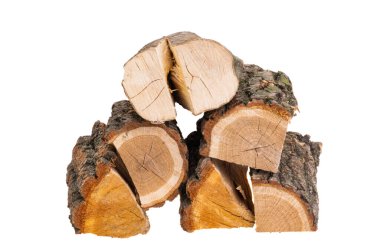 chopped oak firewood isolated on white background