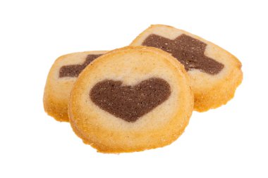 Beyaz arkaplanda izole edilmiş küçük kurabiyeler