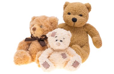 Beyaz arka planda izole edilmiş oyuncak ayıları