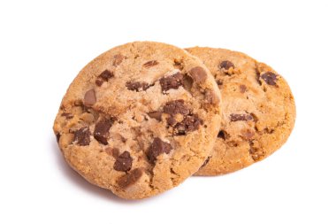 Beyaz arka planda çikolatalı kurabiyeler