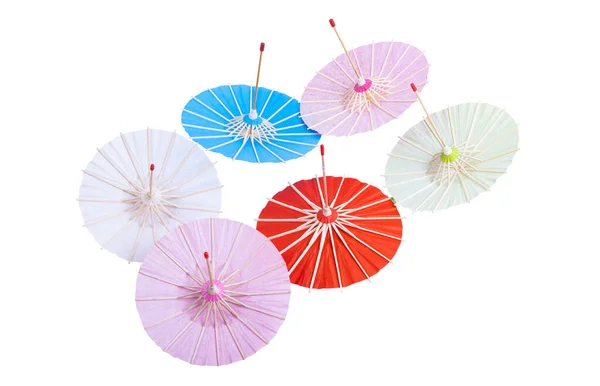 Parasols Chinois Multicolores Isolés Sur Fond Blanc — Photo
