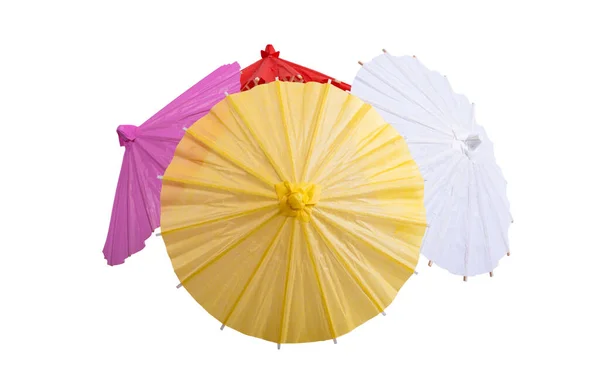 Vícebarevné Čínské Deštníky Izolované Bílém Pozadí — Stock fotografie