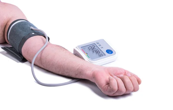 Automatische Bloeddrukmeter Arm Geïsoleerd Witte Achtergrond — Stockfoto