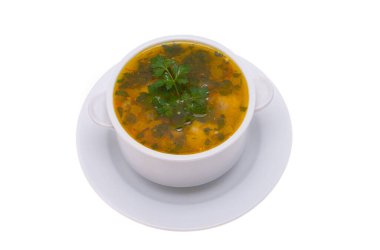 Beyaz arka plan üzerinde izole tavuk çorbası