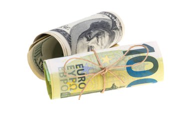 Beyaz arkaplanda izole para birimleri faturası