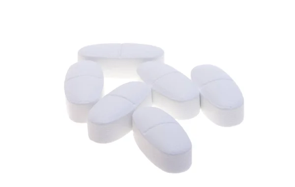 Fehér Tabletták Elszigetelt Fehér Háttér — Stock Fotó