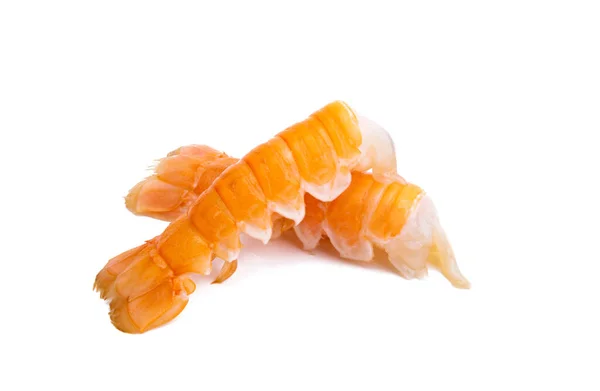 在白色背景下隔离的煮熟的虾尾 — 图库照片