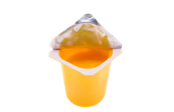 Plastic Glass Yogurt Isolated White Background — Stock Photo, Image