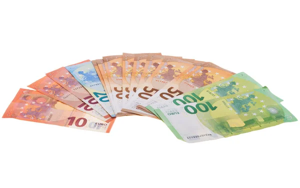 Euro Bankovky Izolovaných Bílém Pozadí — Stock fotografie