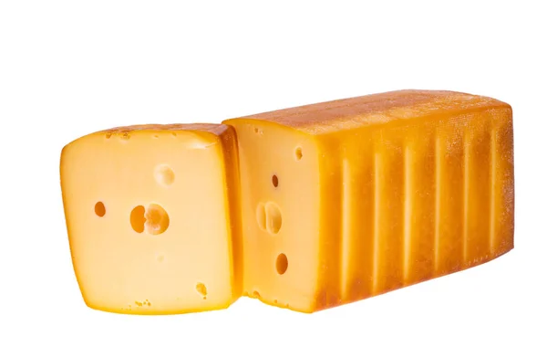 Großes Stück Käse Isoliert Auf Weißem Hintergrund — Stockfoto