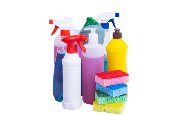 Huishoudelijke Chemicaliën Geïsoleerd Witte Achtergrond — Stockfoto