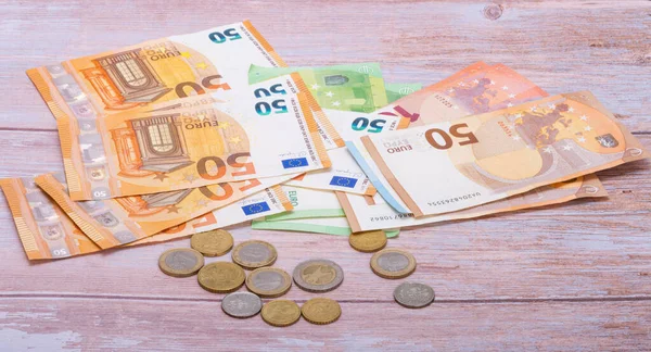 Euro Měna Dřevěném Pozadí — Stock fotografie