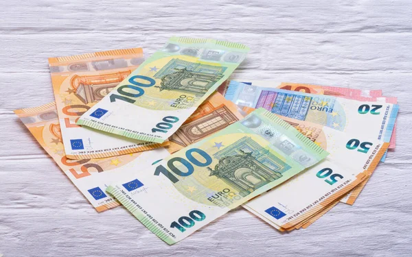 Euro Měna Dřevěném Pozadí — Stock fotografie