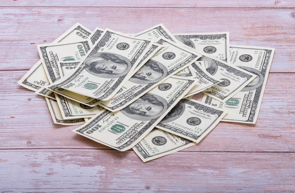 100 Dollar Bills Wooden Background — Stock Photo, Image