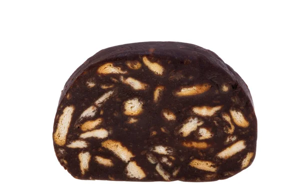 Salame Chocolate Geïsoleerd Witte Achtergrond — Stockfoto