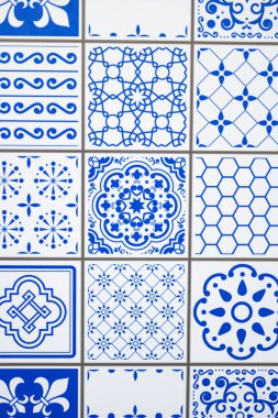 Mavi desenli Madeira seramiklerinin arkaplanı