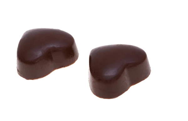 Caramelos Corazones Chocolate Aislados Sobre Fondo Blanco — Foto de Stock