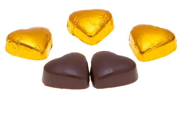 Godis Choklad Hjärtan Isolerad Vit Bakgrund — Stockfoto