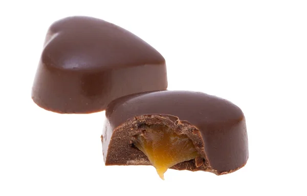 Bonbons Coeurs Chocolat Isolé Sur Fond Blanc — Photo