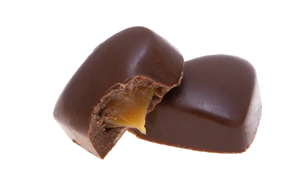 Doces Corações Chocolate Isolado Fundo Branco — Fotografia de Stock