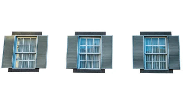 Ablakok Redőnyökkel Elszigetelt Fehér Háttér — Stock Fotó