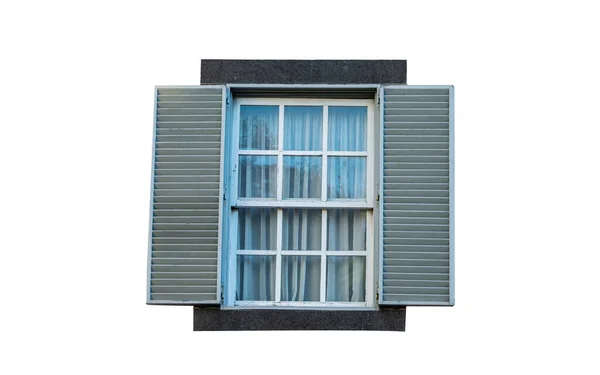 Okna Drewnianymi Okiennicami Izolowane Białym Tle — Zdjęcie stockowe