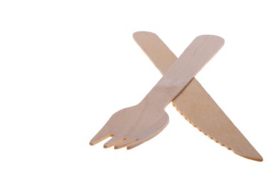 wooden fork and knife isolated on white background