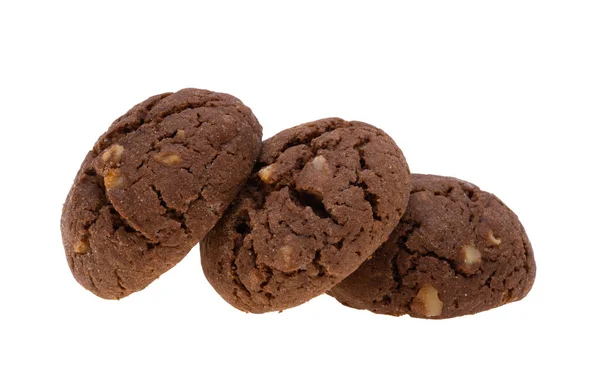 Biscoitos Chocolate Com Nozes Isoladas Fundo Branco — Fotografia de Stock