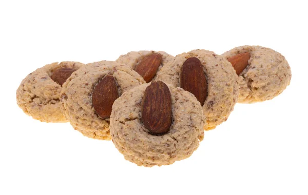 Biscoitos Avelã Com Amêndoas Isoladas Fundo Branco — Fotografia de Stock
