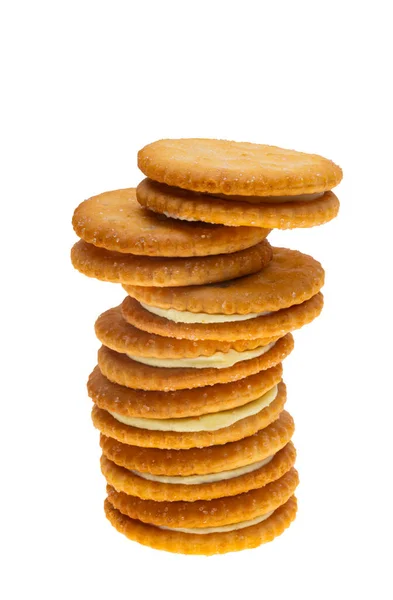 Biscoitos Duplos Com Enchimento Fundo Branco — Fotografia de Stock