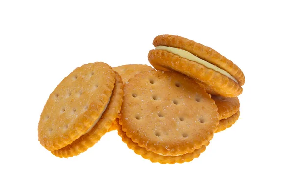 Biscoitos Duplos Com Enchimento Fundo Branco — Fotografia de Stock