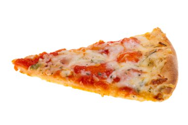 Beyaz arka planda izole edilmiş peynirli pizza.