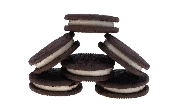 Sandwich Cookies Cream Filling White Background — Stock Photo, Image