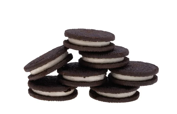 Sandwich Cookies Cream Filling White Background — Stock Photo, Image