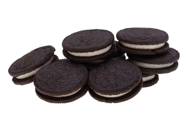 Szendvics Cookie Krém Kitöltése Fehér Háttér — Stock Fotó
