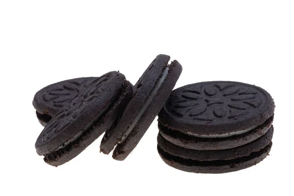 Black Sandwich Biscuits Isolated White Background — Stock Photo, Image