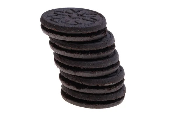 Schwarze Sandwich Kekse Isoliert Auf Weißem Hintergrund — Stockfoto