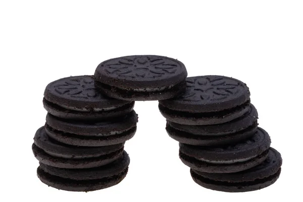 Black Sandwich Biscuits Isolated White Background — Stock Photo, Image
