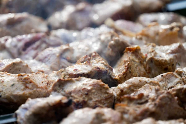Mięso Jest Pieczone Grillu Zbliżenie — Zdjęcie stockowe