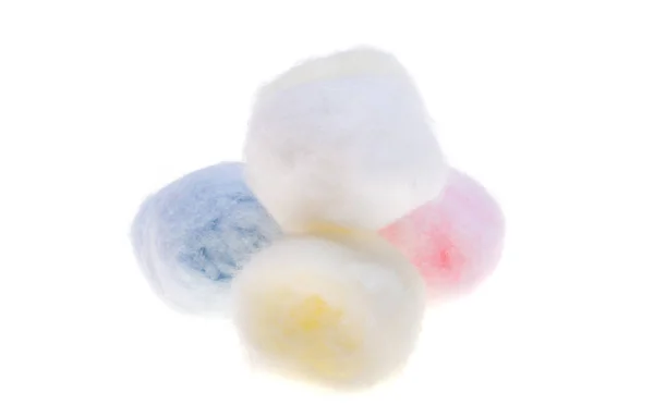 Boules Coton Colorées Isolées Sur Fond Blanc — Photo