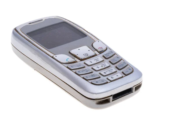 Stary Telefon Komórkowy Izolowany Białym Tle — Zdjęcie stockowe